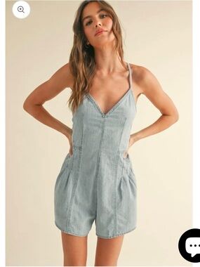 White Fox Boutique Light Blue Denim Strappy Romper